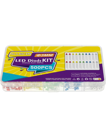 Kit de Diodos LED 3MM ALLECIN 500pcs 5 Colores Bajo Voltaje Kit de Diodos LED 3MM ALLECIN 500pcs 5 Colores Bajo Voltaje