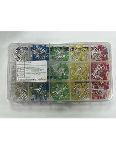Kit de Diodos LED 3MM ALLECIN 500pcs 5 Colores Bajo Voltaje