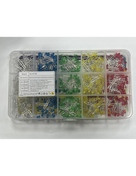 Kit de Diodos LED 3MM ALLECIN 500pcs 5 Colores Bajo Voltaje Kit de Diodos LED 3MM ALLECIN 500pcs 5 Colores Bajo Voltaje