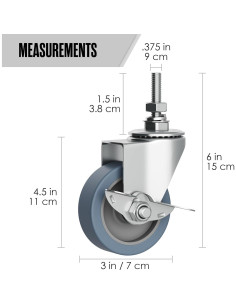 Ruedas de Caster Houseables, Juego de 4, 7.62 cm, Caucho 2