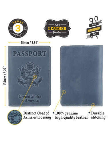 Cubierta de Pasaporte de Cuero Shvigel - Azul Claro Vintage