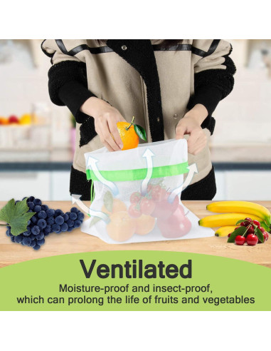 12 Bolsas Reutilizables MAQIHAN de Malla para Verduras y Frutas