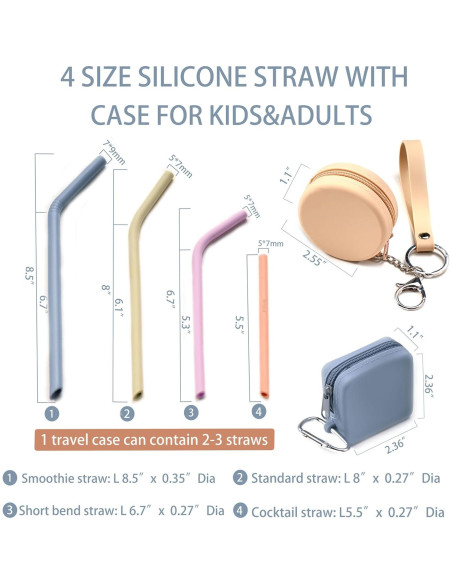 Popotes de Silicona Reutilizables Tegion - 4 Tamaños con Fundas Popotes de Silicona Reutilizables Tegion - 4 Tamaños con Fundas
