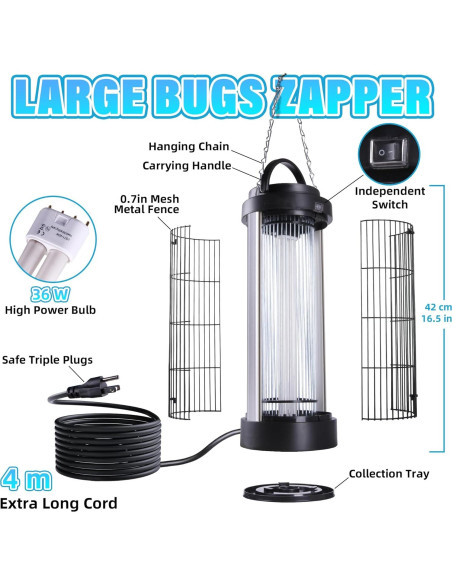 Zapper de Insectos Coospider-Repta 36W para 1/2 Acre con Cable 3.96m Zapper de Insectos Coospider-Repta 36W para 1/2 Acre con Cable 3.96m