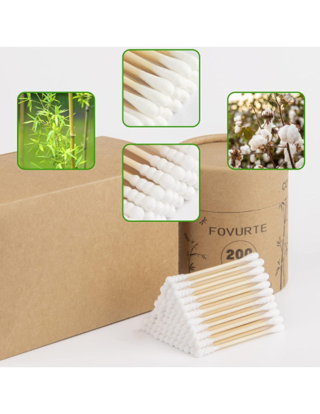 Hisopos de Algodón de Bambú FOVURTE 400 Piezas Orgánicos Hisopos de Algodón de Bambú FOVURTE 400 Piezas Orgánicos