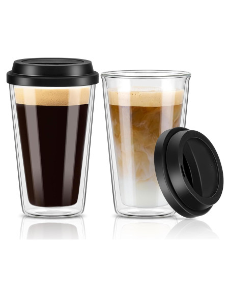 Set de 2 Tazas de Café de Vidrio Doble Pared Qipecedm 355 ml Set de 2 Tazas de Café de Vidrio Doble Pared Qipecedm 355 ml