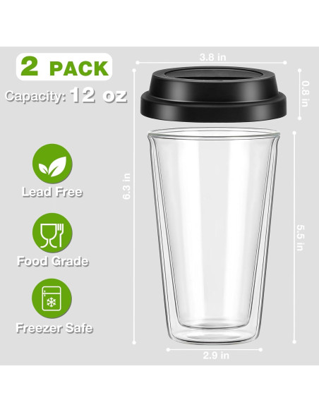 Set de 2 Tazas de Café de Vidrio Doble Pared Qipecedm 355 ml Set de 2 Tazas de Café de Vidrio Doble Pared Qipecedm 355 ml