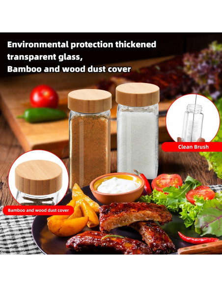 Set de 2 Tarros de Especias de Vidrio 4oz eispap con Tapas de Bambú Set de 2 Tarros de Especias de Vidrio 4oz eispap con Tapas de Bambú