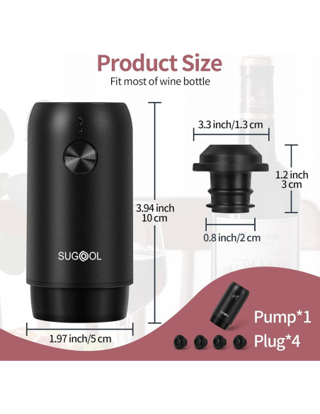 Bomba de Vino Eléctrica SUGOOL con 4 Tapones Reutilizables Bomba de Vino Eléctrica SUGOOL con 4 Tapones Reutilizables