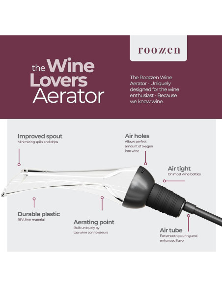 Aerador de Vino Roozzen con Vertedor Sin Derrames - 136g