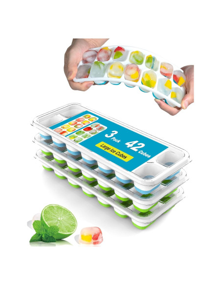Bandejas de Hielo DclobTop - Paquete de 3 Silicona 42 Cubos Bandejas de Hielo DclobTop - Paquete de 3 Silicona 42 Cubos