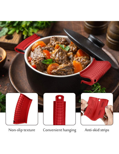 Soporte de Mango de Silicona EVAHOM Rojo 2 Piezas Antideslizante