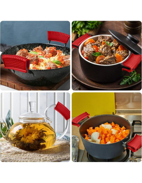 Soporte de Mango de Silicona EVAHOM Rojo 2 Piezas Antideslizante Soporte de Mango de Silicona EVAHOM Rojo 2 Piezas Antideslizante