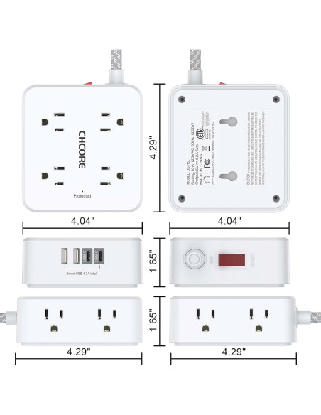 Regleta de Protección CHCORE 8 Salidas 4 USB 5 Pies Blanca Regleta de Protección CHCORE 8 Salidas 4 USB 5 Pies Blanca