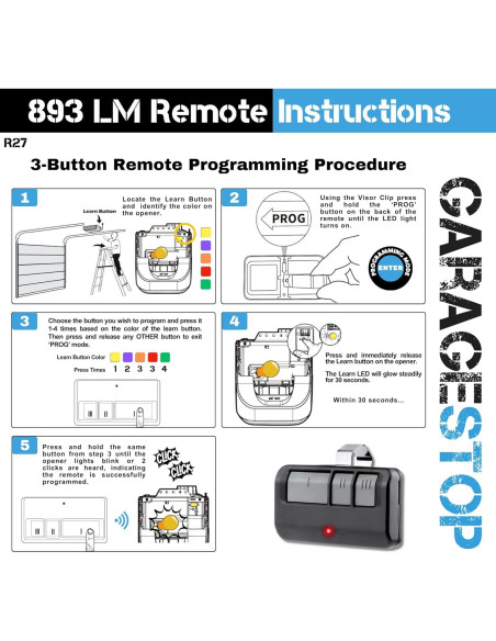 Control Remoto Garage Stop 893LM LiftMaster Craftsman 2 Unidades Control Remoto Garage Stop 893LM LiftMaster Craftsman 2 Unidades