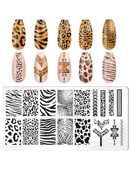 Juego de Sellos de Uñas HYWWPFLAY - 5 Placas Estampado Leopardo Juego de Sellos de Uñas HYWWPFLAY - 5 Placas Estampado Leopardo