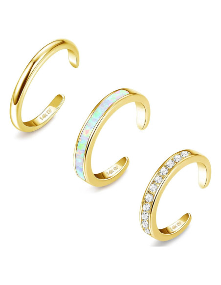 Juego de 3 Anillos de Dedo Oro 14K Ajustables Jstyle Juego de 3 Anillos de Dedo Oro 14K Ajustables Jstyle