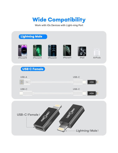 Adaptador USB-C a Lightning Lertosen 27W - Paquete de 4