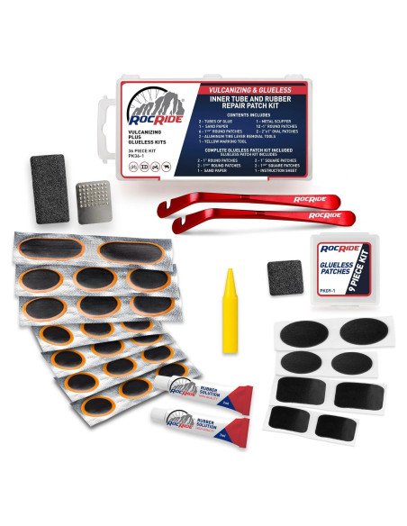 Kit de Parcheo de Neumáticos RocRide 36 Piezas - Vulcanizantes y Autoadhesivos Kit de Parcheo de Neumáticos RocRide 36 Piezas - Vulcanizantes y Autoadhesivos