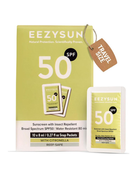 Protector Solar SPF 50 y Repelente EEZYSUN - 10 Paquetes de 7.95 ml Protector Solar SPF 50 y Repelente EEZYSUN - 10 Paquetes de 7.95 ml