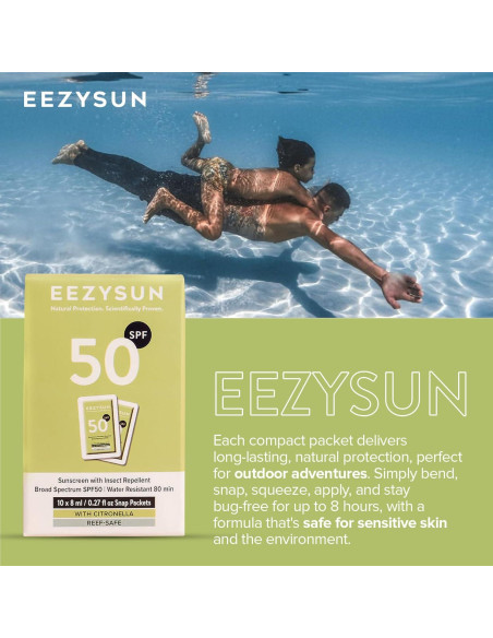 Protector Solar SPF 50 y Repelente EEZYSUN - 10 Paquetes de 7.95 ml Protector Solar SPF 50 y Repelente EEZYSUN - 10 Paquetes de 7.95 ml