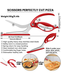 Tijeras para Pizza AmHoo de Acero Inoxidable Rojo 11.43 cm 2