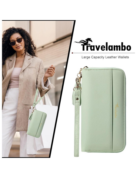 Billetera de Viaje Travelambo para Mujeres Verde con Borlas Billetera de Viaje Travelambo para Mujeres Verde con Borlas