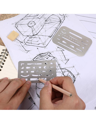 Conjunto de Plantillas de Dibujo Alrhso - Acero Inoxidable 4 Pcs