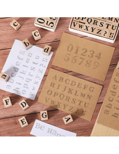Set de Sellos de Alfabeto y Números de Madera Marspark 66 Pcs