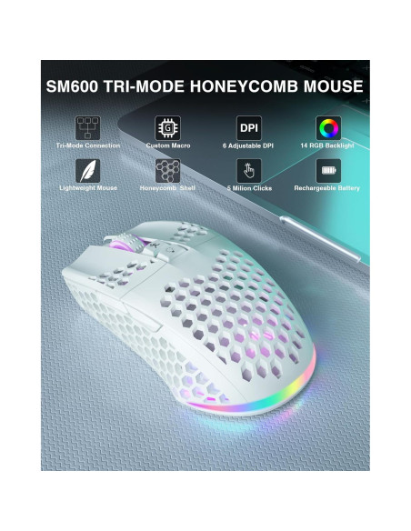 Ratón Gaming Inalámbrico SOLAKAKA SM600 Blanco 8000 DPI RGB Ratón Gaming Inalámbrico SOLAKAKA SM600 Blanco 8000 DPI RGB