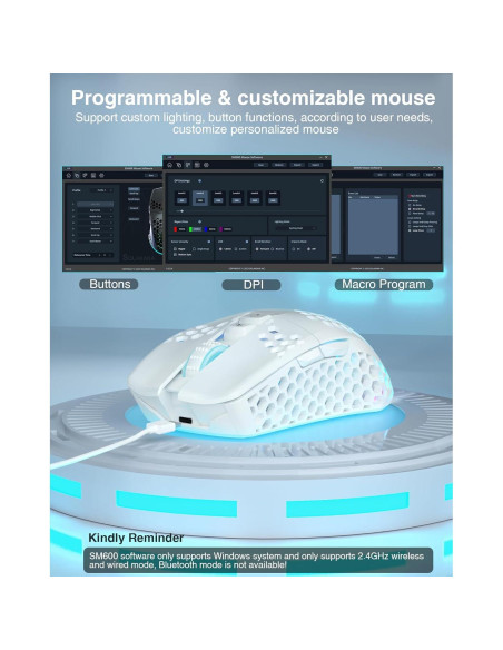 Ratón Gaming Inalámbrico SOLAKAKA SM600 Blanco 8000 DPI RGB Ratón Gaming Inalámbrico SOLAKAKA SM600 Blanco 8000 DPI RGB