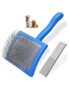 Kit de Acicalamiento para Perros Saccison - Cepillo Slicker y Peine Azul