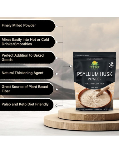 Polvo de cáscara de psyllium Moonee 283g sin gluten y keto