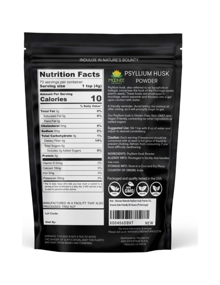 Polvo de cáscara de psyllium Moonee 283g sin gluten y keto Polvo de cáscara de psyllium Moonee 283g sin gluten y keto