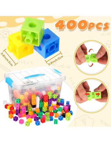 Jenaai 400 Cubos Enlazables de Matemáticas Coloridos - Juguete Educativo