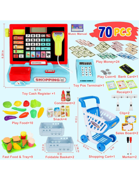 Caja Registradora de Juguete Meaicezli 70 Piezas para Niños 4-8 Años Caja Registradora de Juguete Meaicezli 70 Piezas para Niños 4-8 Años