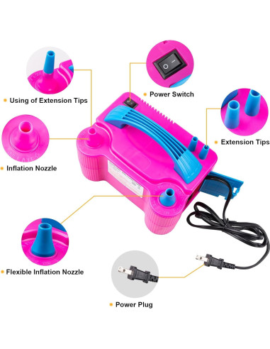 Bomba de Globo Eléctrica Siasky 600W Doble Boquilla Roja