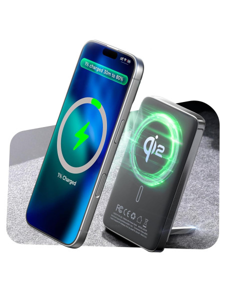 Banco de Poder Inalámbrico LISEN Qi2 10,000mAh 15W Negro Banco de Poder Inalámbrico LISEN Qi2 10,000mAh 15W Negro