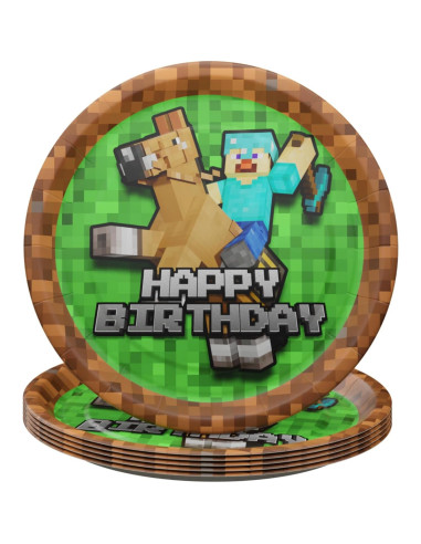 Platos de Cena y Postre Pixel Miner Blue Orchards - 40 Piezas