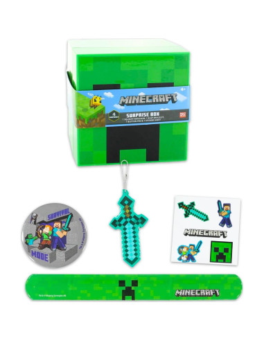 Conjunto de Accesorios Sorpresa Minecraft - 3 Piezas Llavero, Pulsera, Calcomanías