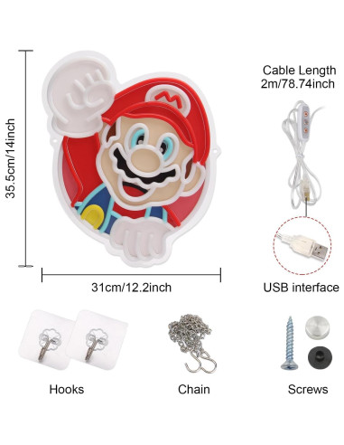 Luz de Neón Mario 35.56cm MIXIAOKIT con Brillo Ajustable