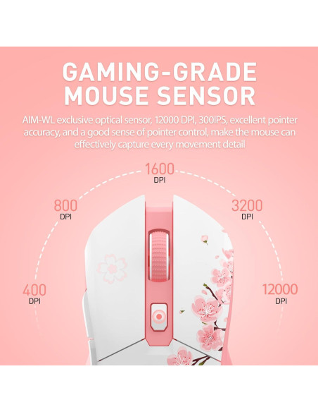 Ratón Gaming Inalámbrico DAREU Sakura Pink 12K DPI RGB Ratón Gaming Inalámbrico DAREU Sakura Pink 12K DPI RGB