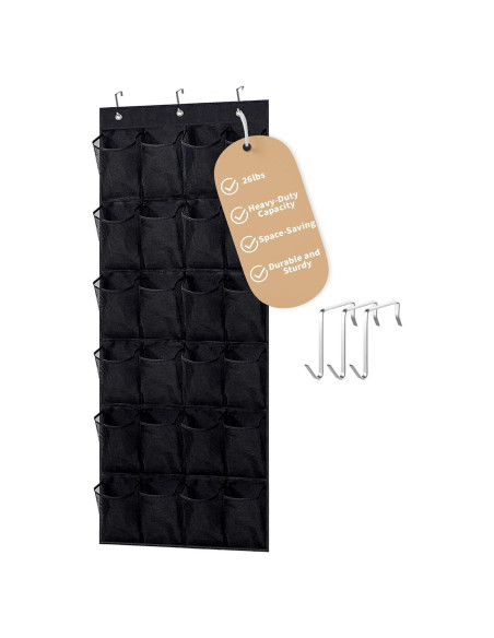Organizador de Zapatos sobre la Puerta 24 Bolsillos Malla Negra Organizador de Zapatos sobre la Puerta 24 Bolsillos Malla Negra