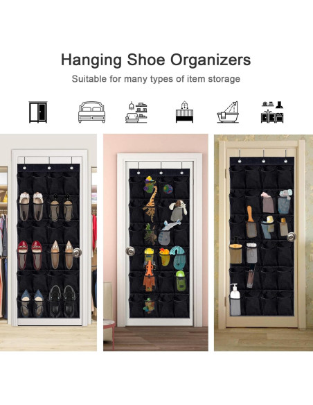 Organizador de Zapatos sobre la Puerta 24 Bolsillos Malla Negra Organizador de Zapatos sobre la Puerta 24 Bolsillos Malla Negra