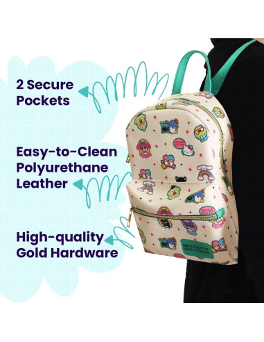 Mini mochila Hello Kitty PU 25.4x20.3 cm con correas ajustables