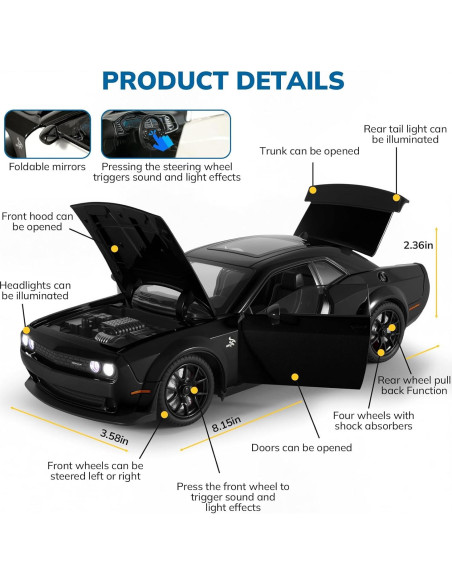 Coche de Juguete Hellcat SRT Metal Fundido con Sonido y Luz Coche de Juguete Hellcat SRT Metal Fundido con Sonido y Luz