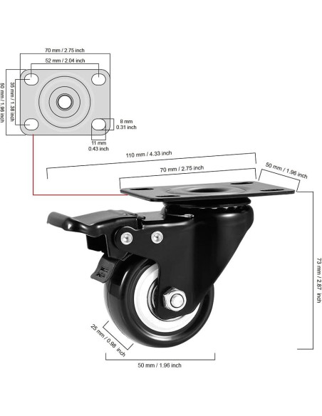 Ruedas Giratorias CLOATFET 5 cm con Bloqueo - Juego de 4 Ruedas Giratorias CLOATFET 5 cm con Bloqueo - Juego de 4