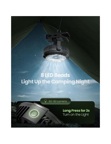 Ventilador de Camping Gaiatop CP-02 con Luz LED y Clip
