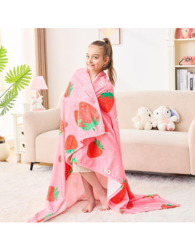 Manta de Fresa Rosa Wajade 127x152 cm Suave Franela
