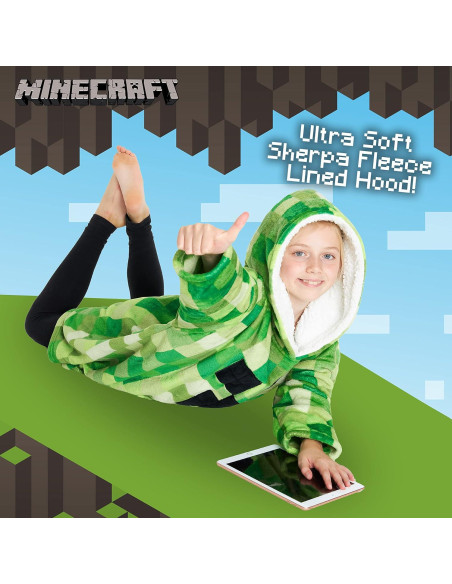 Manta con Capucha Minecraft Bioworld Talla Única Verde Claro Manta con Capucha Minecraft Bioworld Talla Única Verde Claro